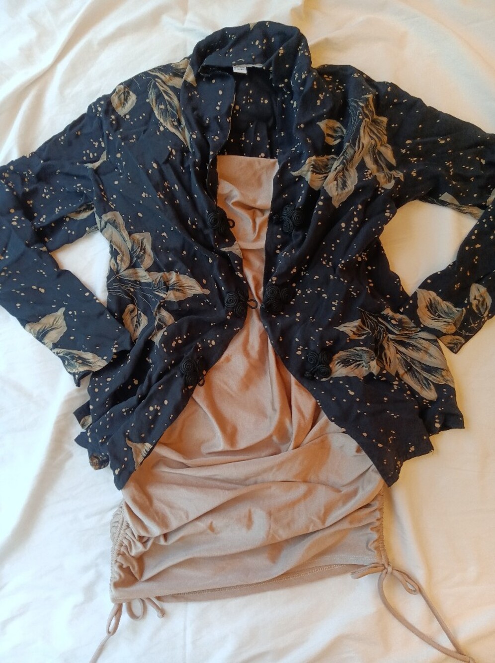 vintage harari silk topper one size black floral artwear blouse